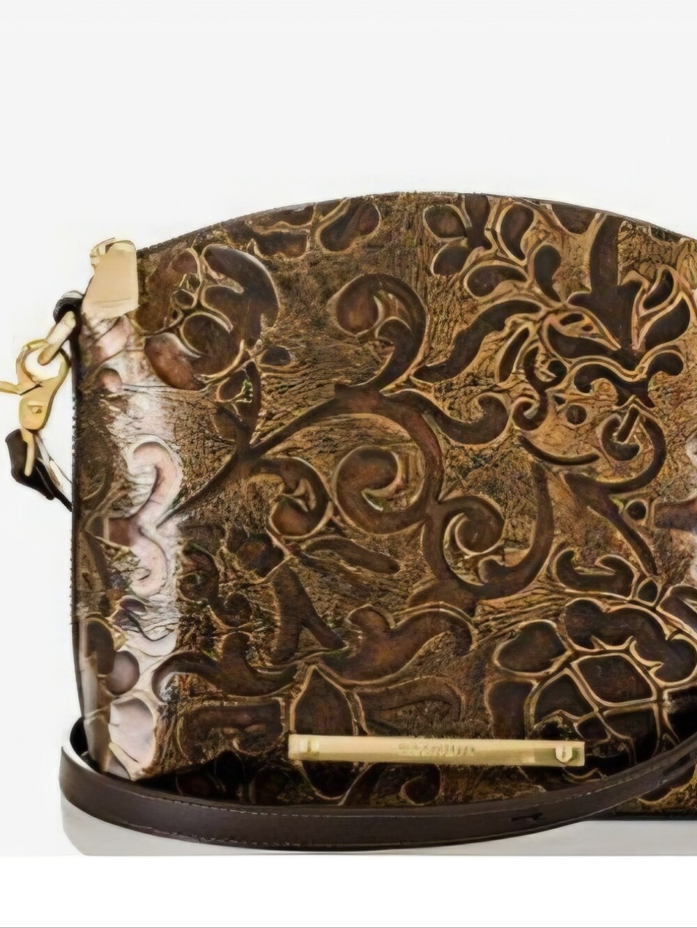 Brahmin Mini Duxbury Bronze Chocolate Crossbody Purse Handbag Leather Croc Embos
